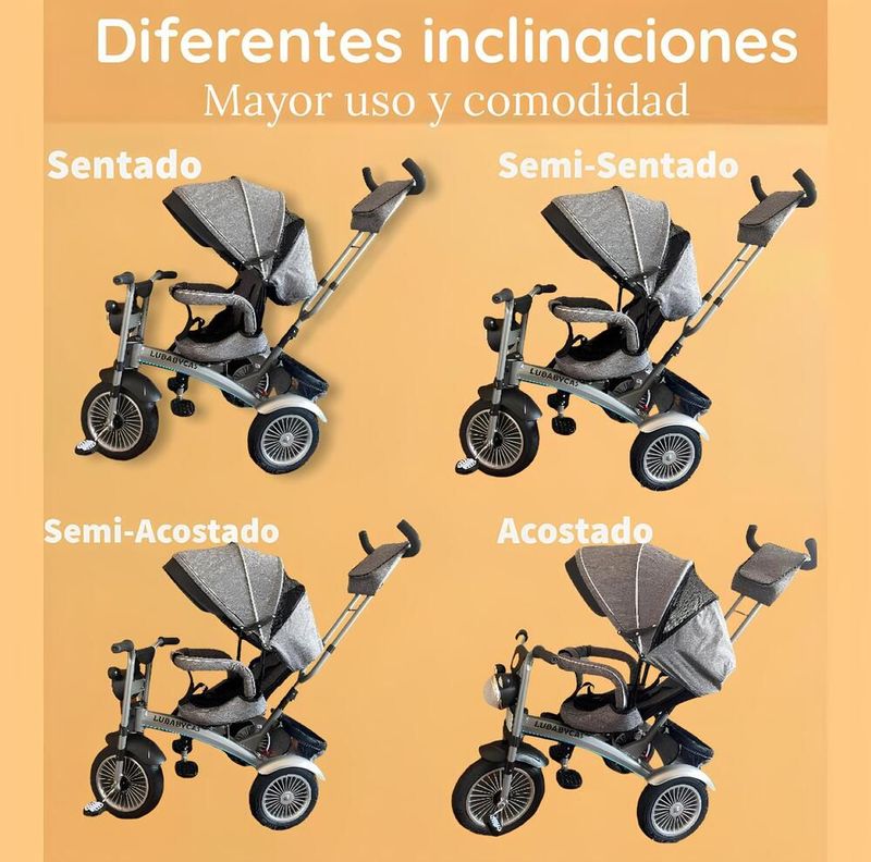 Triciclo Multifuncional 360° Con Luces Lubabycas Gris-5