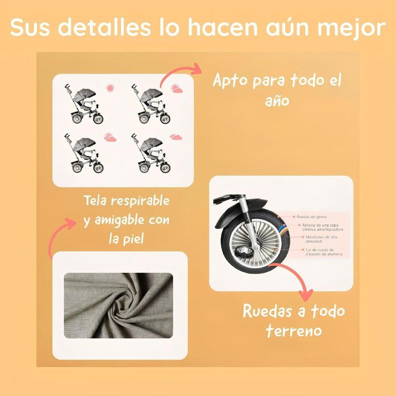 Triciclo Multifuncional 360° Con Luces Lubabycas Gris-6