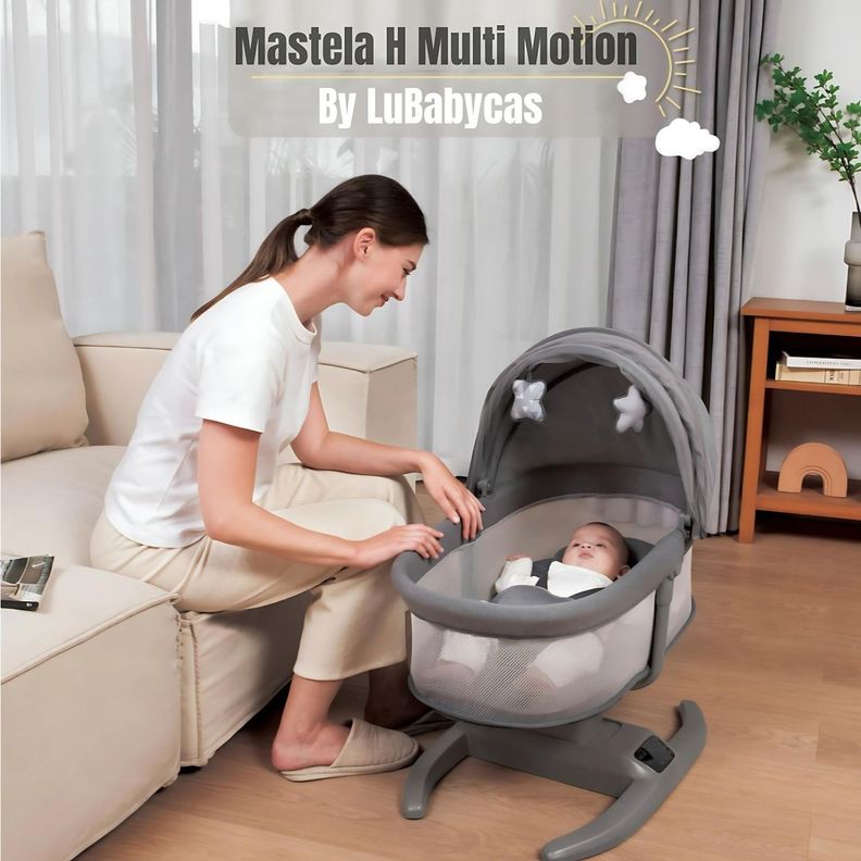 Cuna Mecedora Eléctrica 2 En 1 Mastela Gris LuBabycas-1