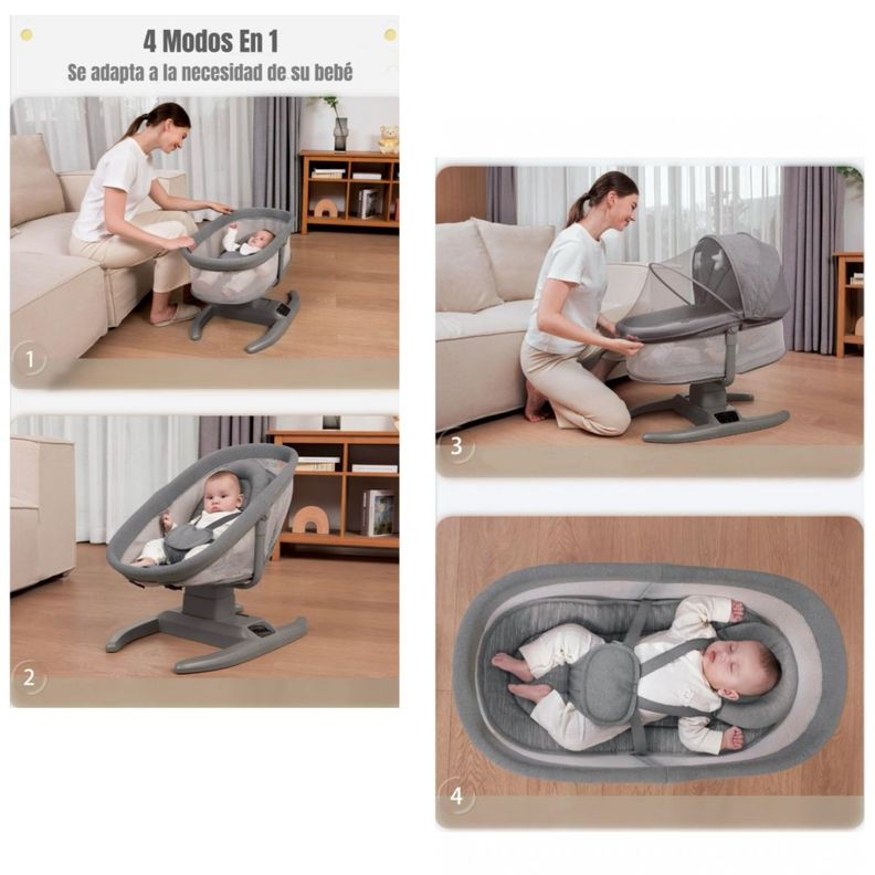 Cuna Mecedora Eléctrica 2 En 1 Mastela Gris LuBabycas-2