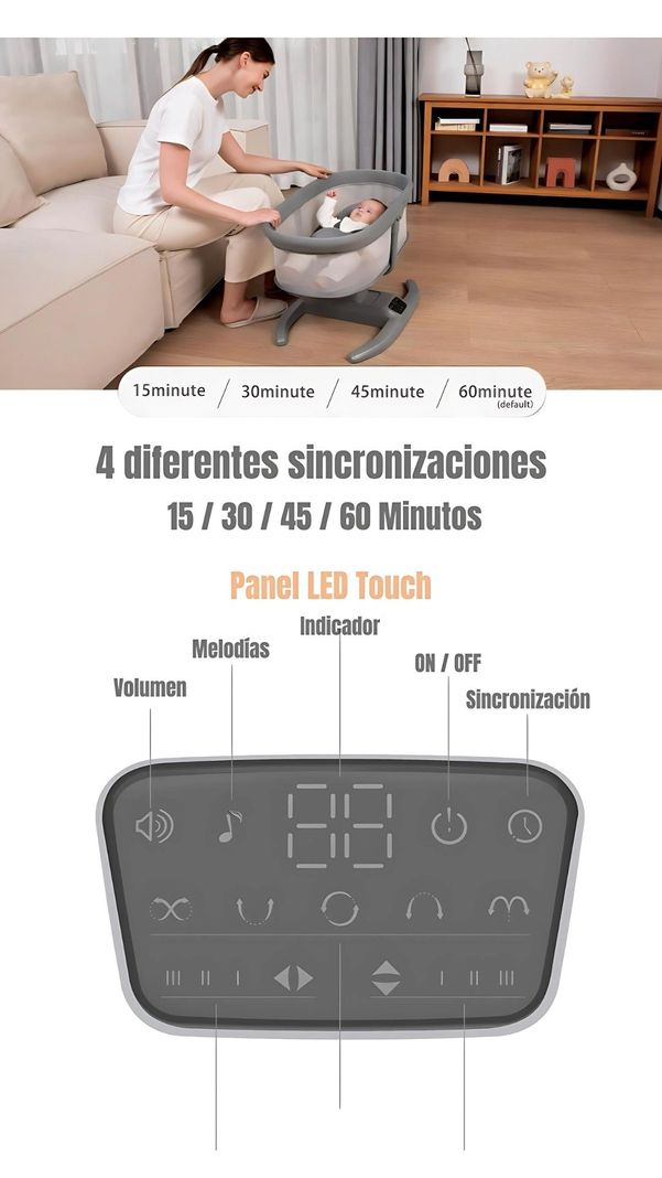 Cuna Mecedora Eléctrica 2 En 1 Mastela Gris LuBabycas-3