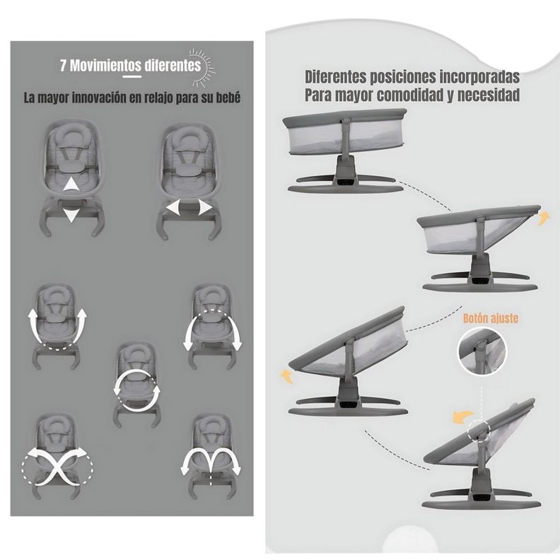 Cuna Mecedora Eléctrica 2 En 1 Mastela Gris LuBabycas-5