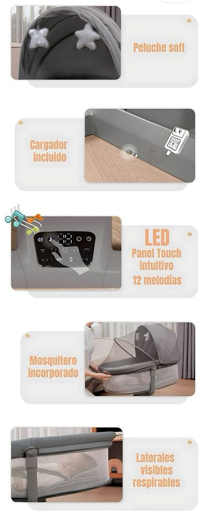 Cuna Mecedora Eléctrica 2 En 1 Mastela Gris LuBabycas-6