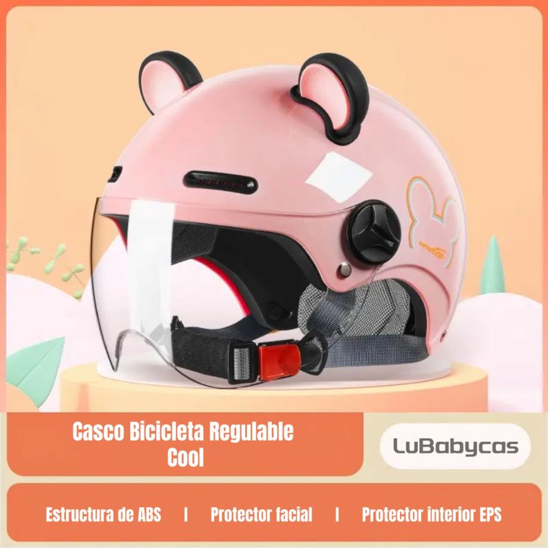 Casco Bicicleta Regulable Con Mica Para Niños Rosado-1