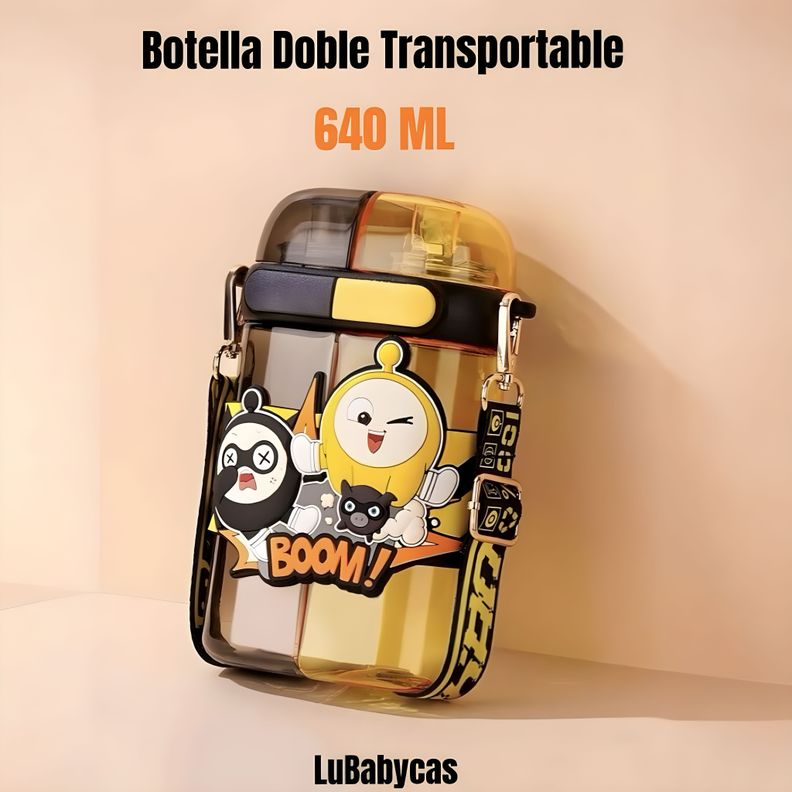 Botella de Agua Doble Niños Infantil 640ML Rosada LuBabycas-1