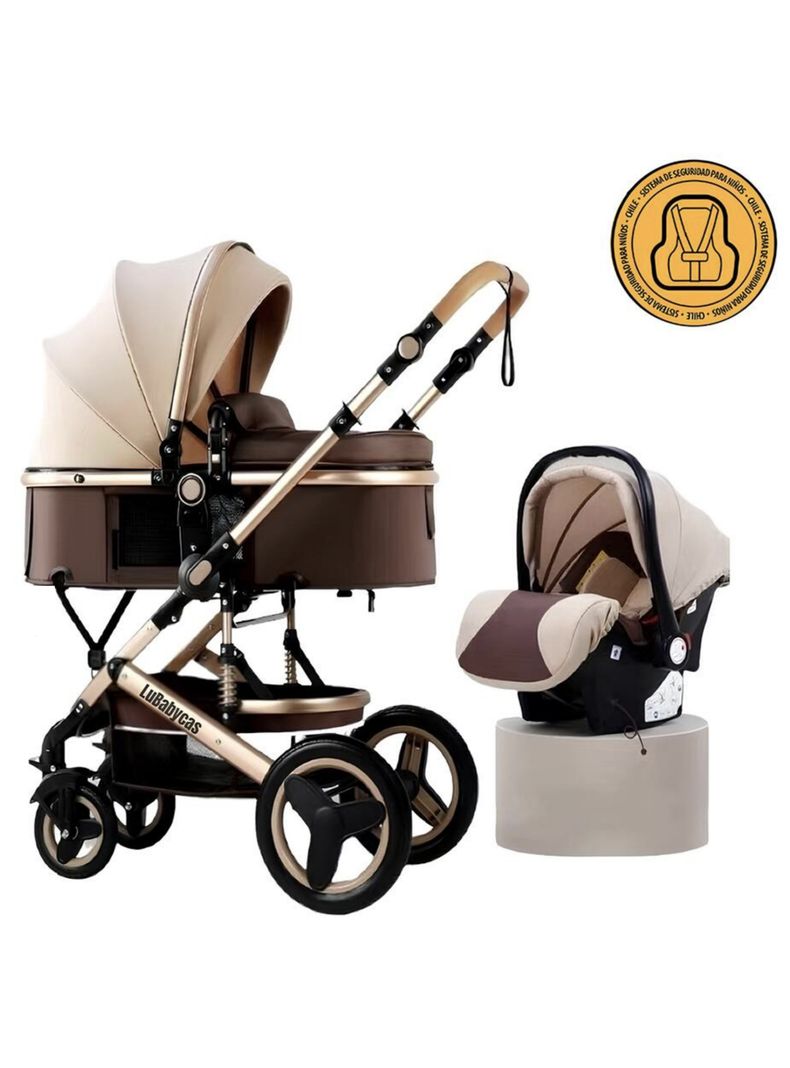 Coche Travel System Con Accesorios Café LuBabycas-0