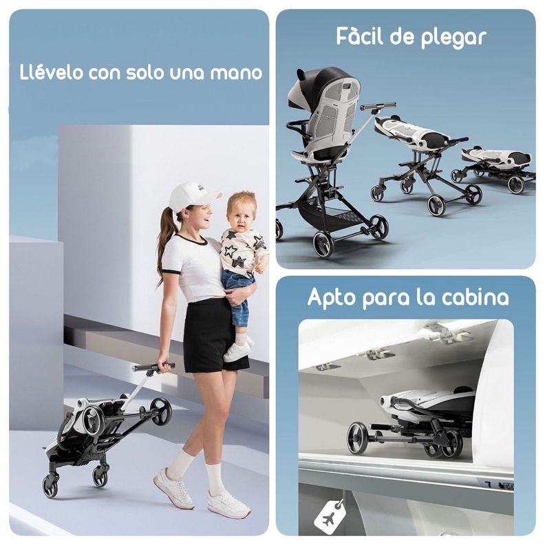 Coche De Paseo 360° Reclinable Playkids Blanco Lubabycas-3