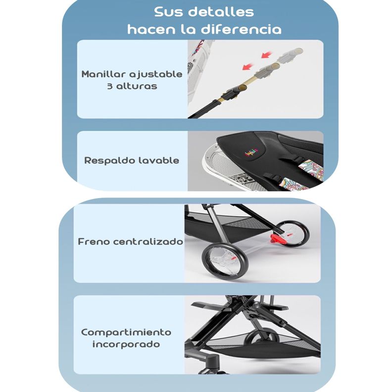Coche De Paseo 360° Reclinable Playkids Blanco Lubabycas-5