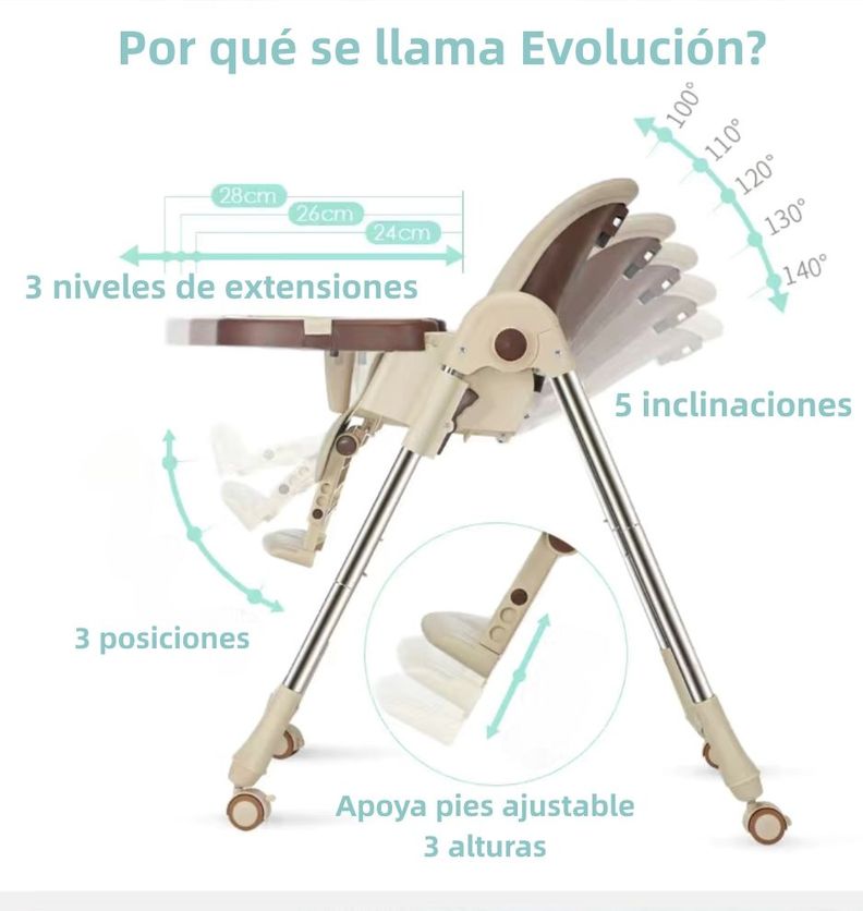 Silla De Comer Multiposiciones Plegable Dorada Lubabycas-1