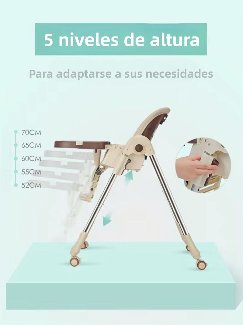 Silla De Comer Multiposiciones Plegable Dorada Lubabycas-2