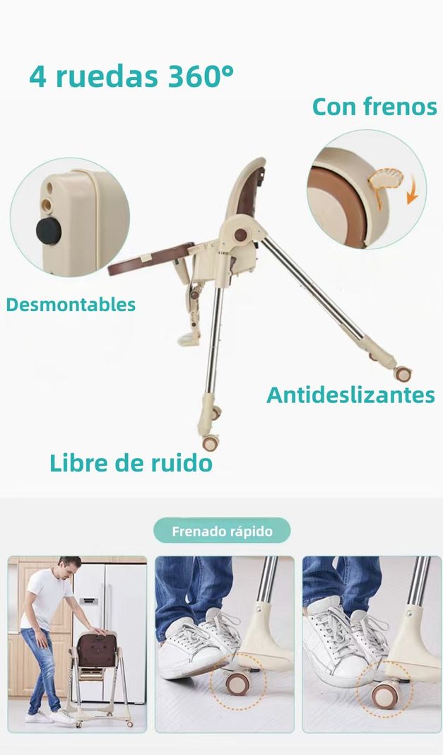 Silla De Comer Multiposiciones Plegable Dorada Lubabycas-4