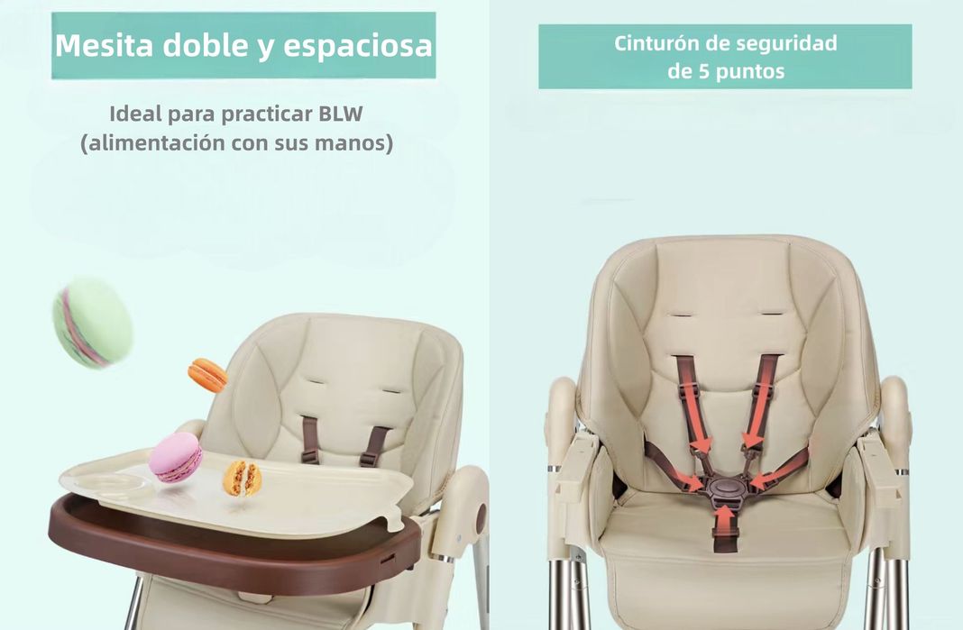 Silla De Comer Multiposiciones Plegable Dorada Lubabycas-5