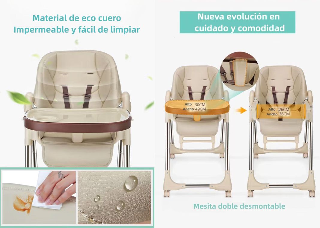 Silla De Comer Multiposiciones Plegable Dorada Lubabycas-6