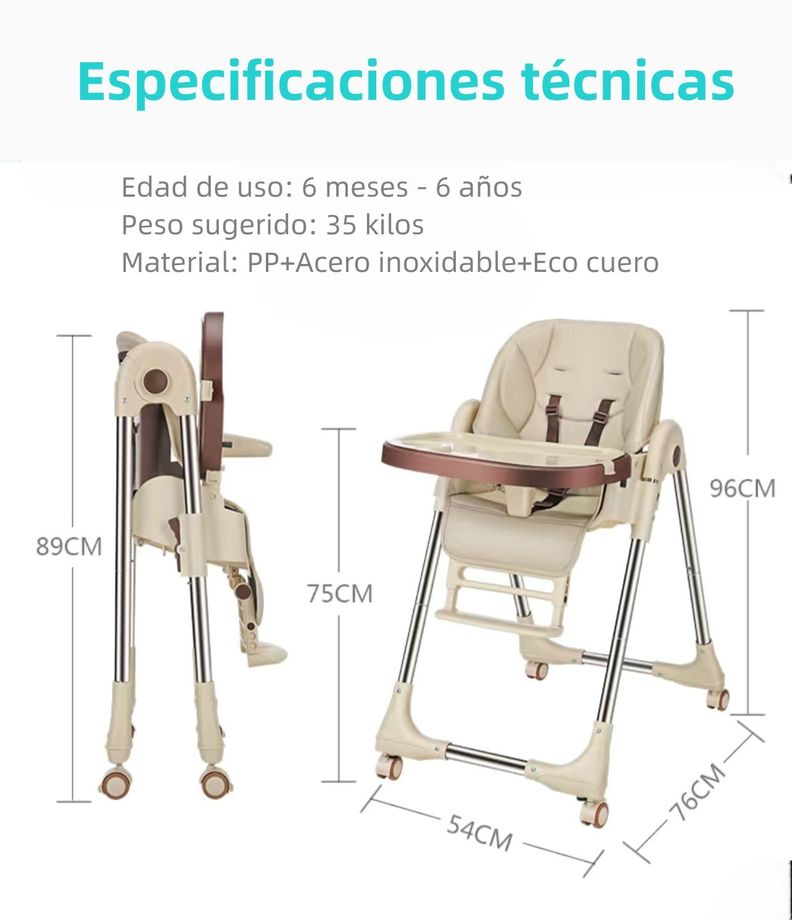 Silla De Comer Multiposiciones Plegable Dorada Lubabycas-7