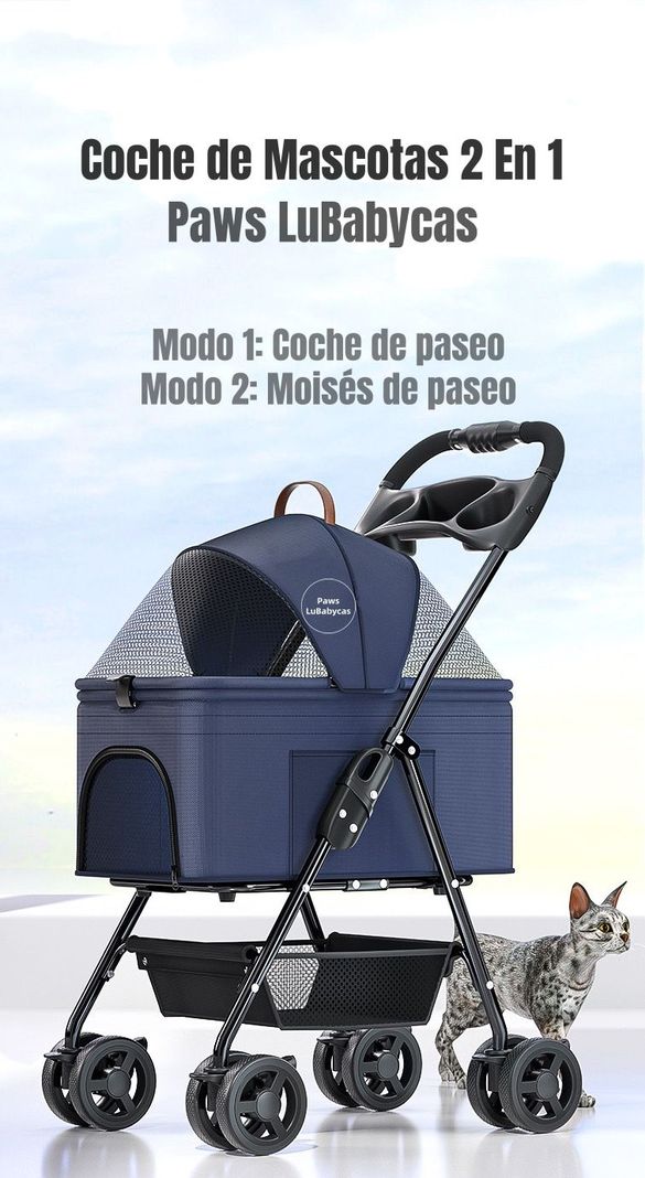 Coche Plegable 2 En 1 Para Mascotas LuBabycas Rosado-1