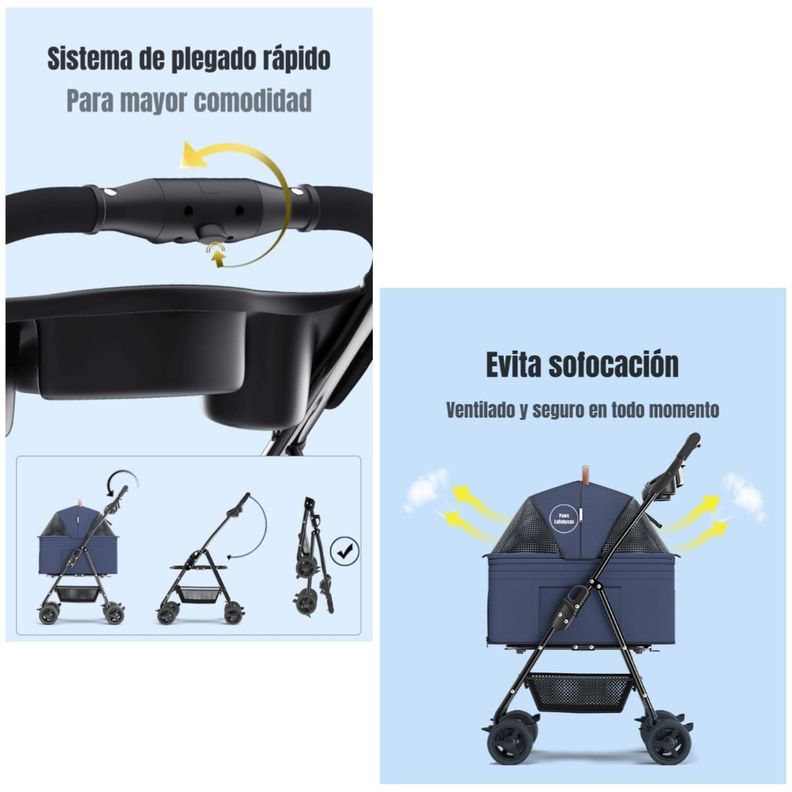 Coche Plegable 2 En 1 Para Mascotas LuBabycas Rosado-3