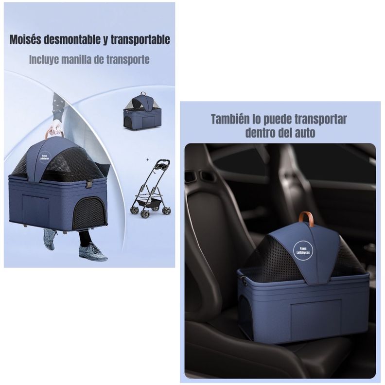 Coche Plegable 2 En 1 Para Mascotas LuBabycas Rosado-4