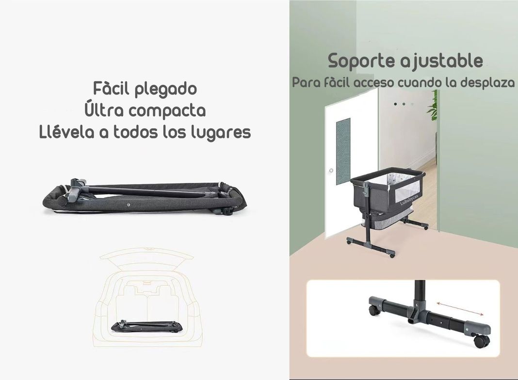 Cuna Colecho Con Mudador Y Accesorios Lubabycas Gris-4