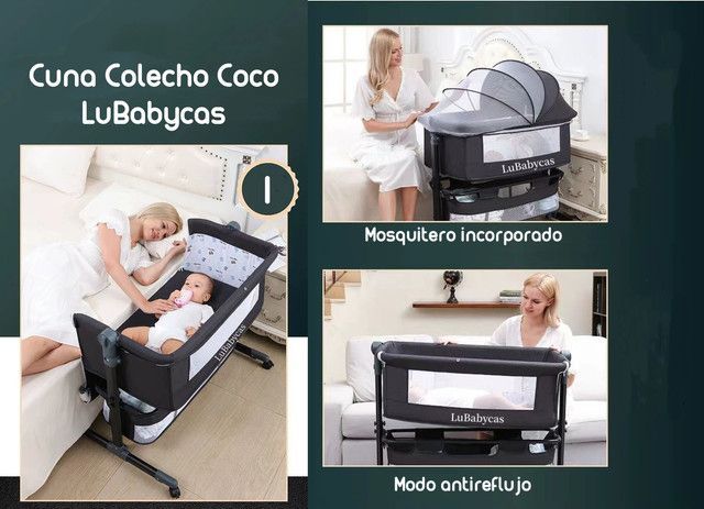 Cuna Colecho Con Mudador Y Accesorios Lubabycas Gris-1
