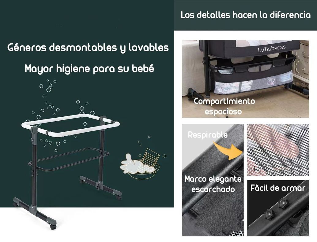 Cuna Colecho Con Mudador Y Accesorios Lubabycas Gris-5