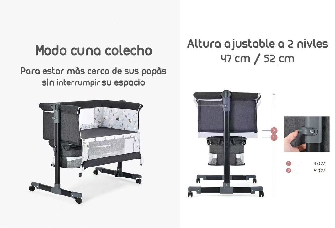 Cuna Colecho Con Mudador Y Accesorios Lubabycas Gris-3