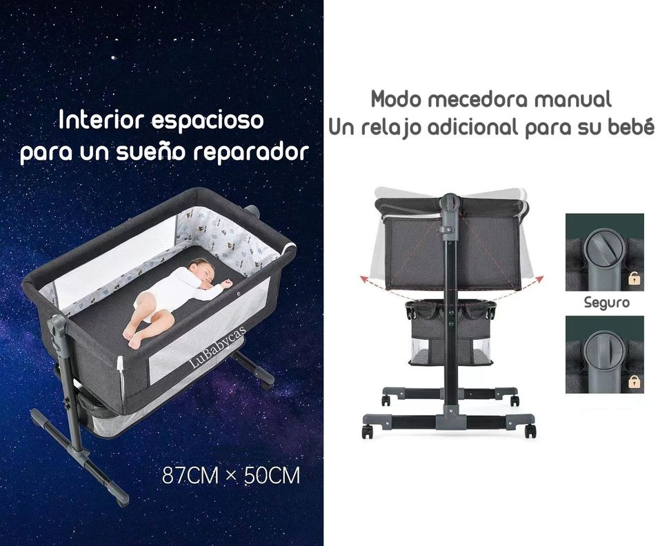 Cuna Colecho Con Mudador Y Accesorios Lubabycas Gris-2