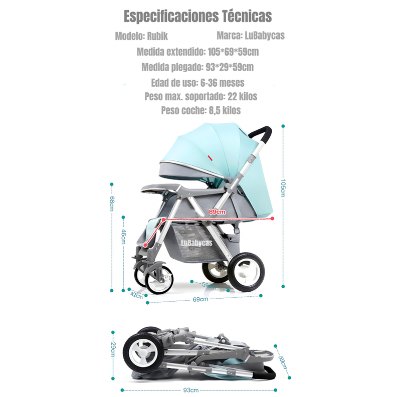 Coche de Paseo Reversible Rubik Gris LuBabycas-7