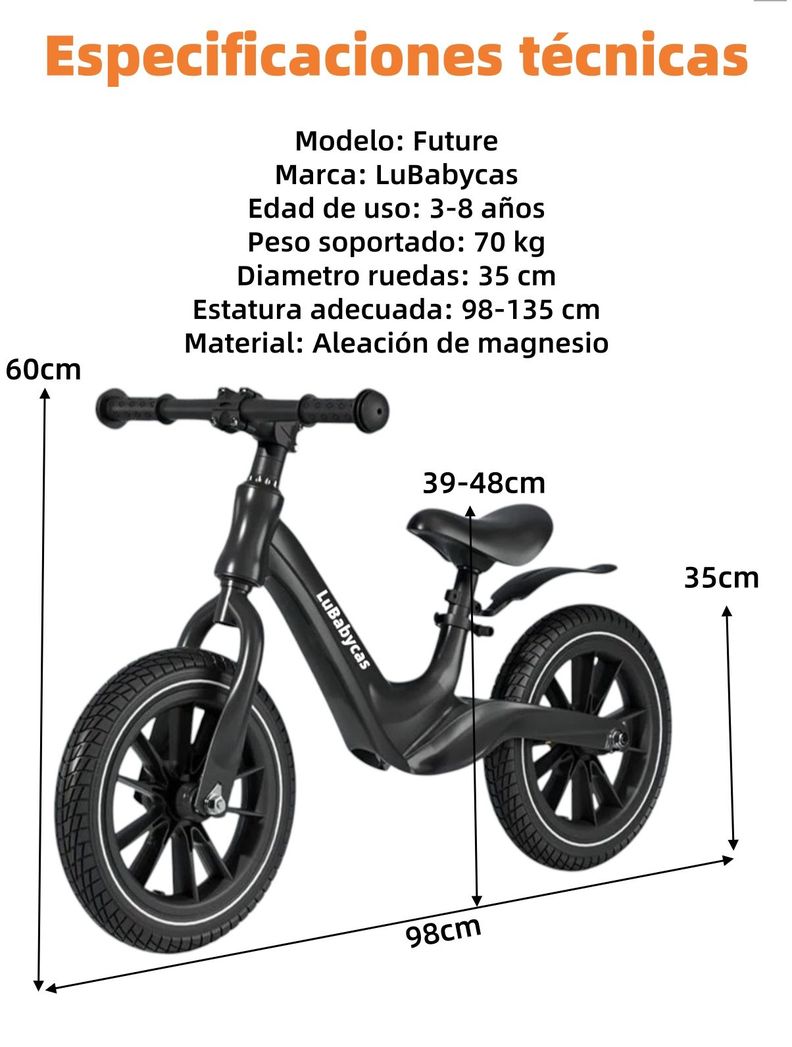 Bicicleta De Equilibrio 3-8 Años Aro 14 Negra LuBabycas-7