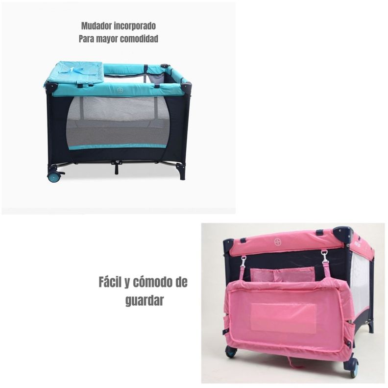 Cuna Corral Con Mudador Mosquitero Colchón Azul LuBabycas-2