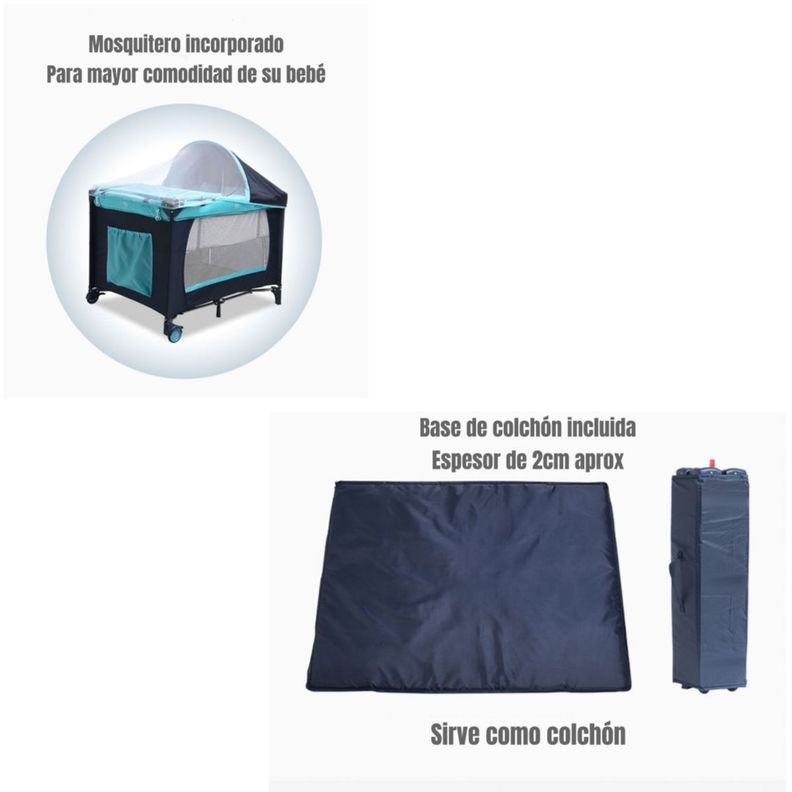 Cuna Corral Con Mudador Mosquitero Colchón Azul LuBabycas-3