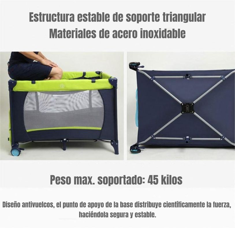 Cuna Corral Con Mudador Mosquitero Colchón Azul LuBabycas-6