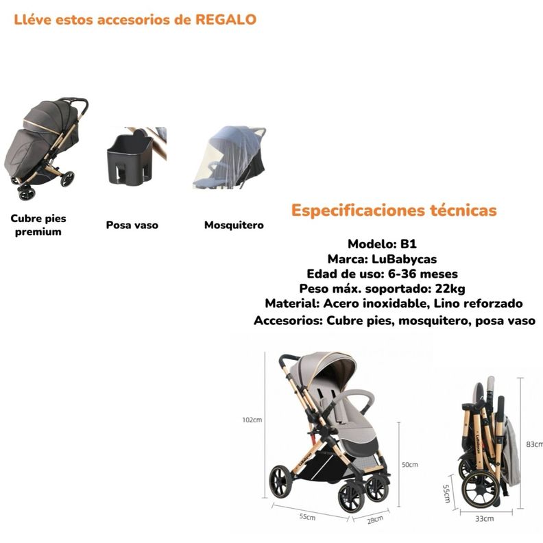 Coche De Paseo Reversible Con Cubre Pies B1 Negro LuBabycas-1