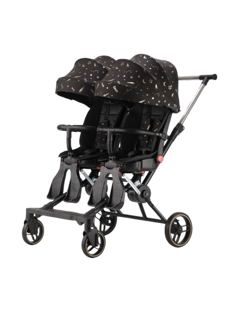 Coche Doble con Mesita de Comer Reclinable Negro LuBabycas-0