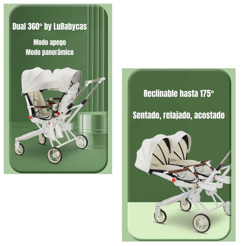 Coche Doble con Mesita de Comer Reclinable Negro LuBabycas-2