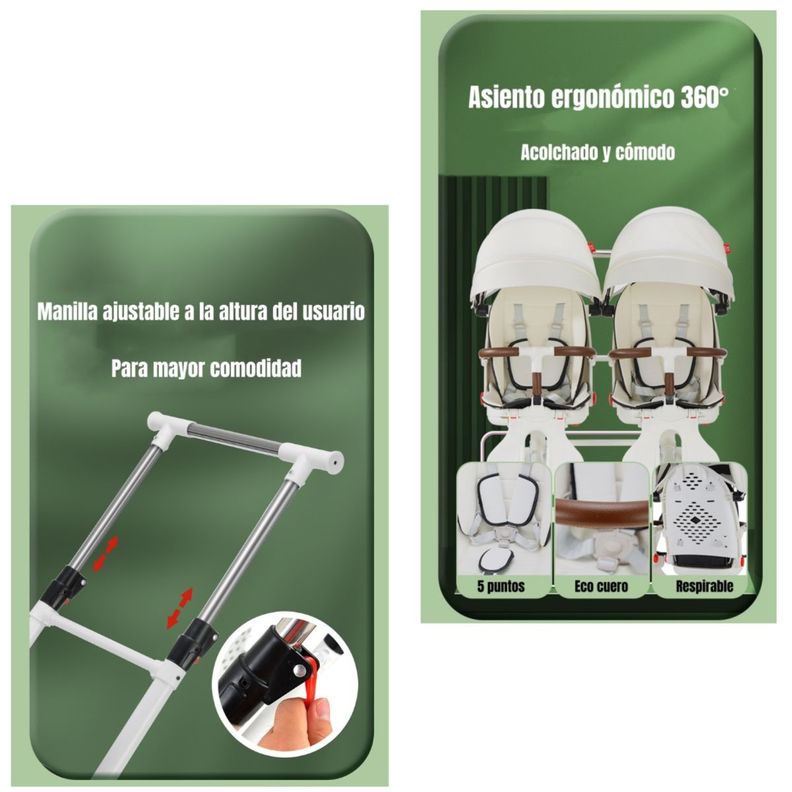 Coche Doble con Mesita de Comer Reclinable Negro LuBabycas-3
