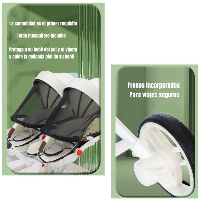Coche Doble con Mesita de Comer Reclinable Negro LuBabycas-4