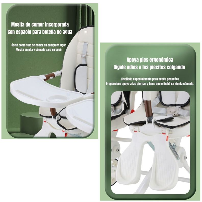Coche Doble con Mesita de Comer Reclinable Negro LuBabycas-5