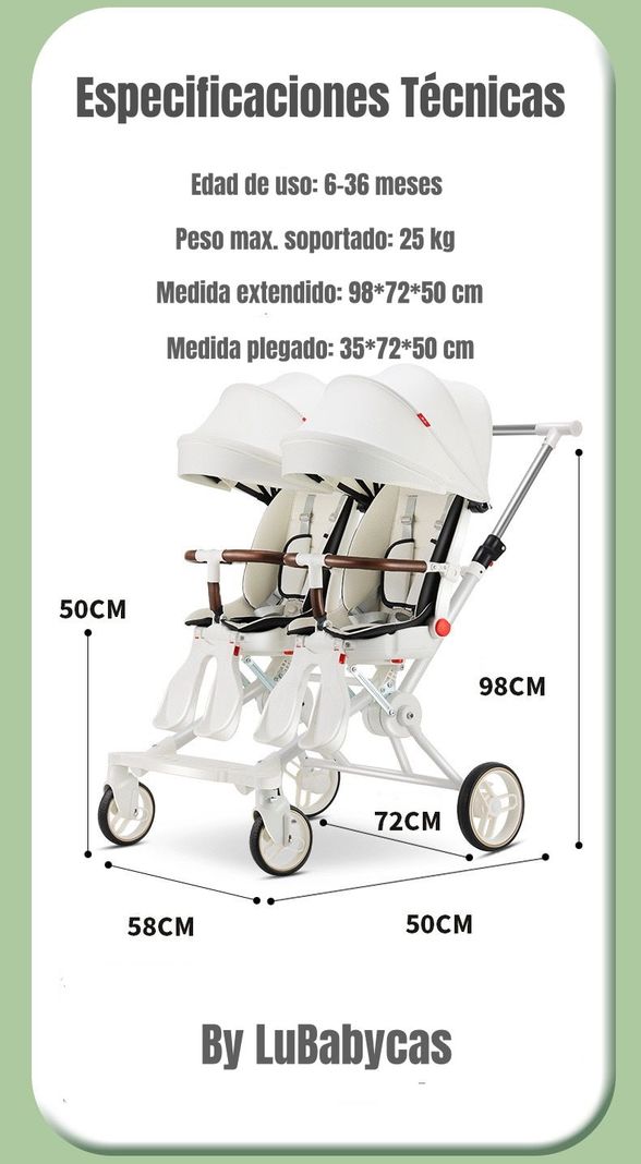 Coche Doble con Mesita de Comer Reclinable Negro LuBabycas-7