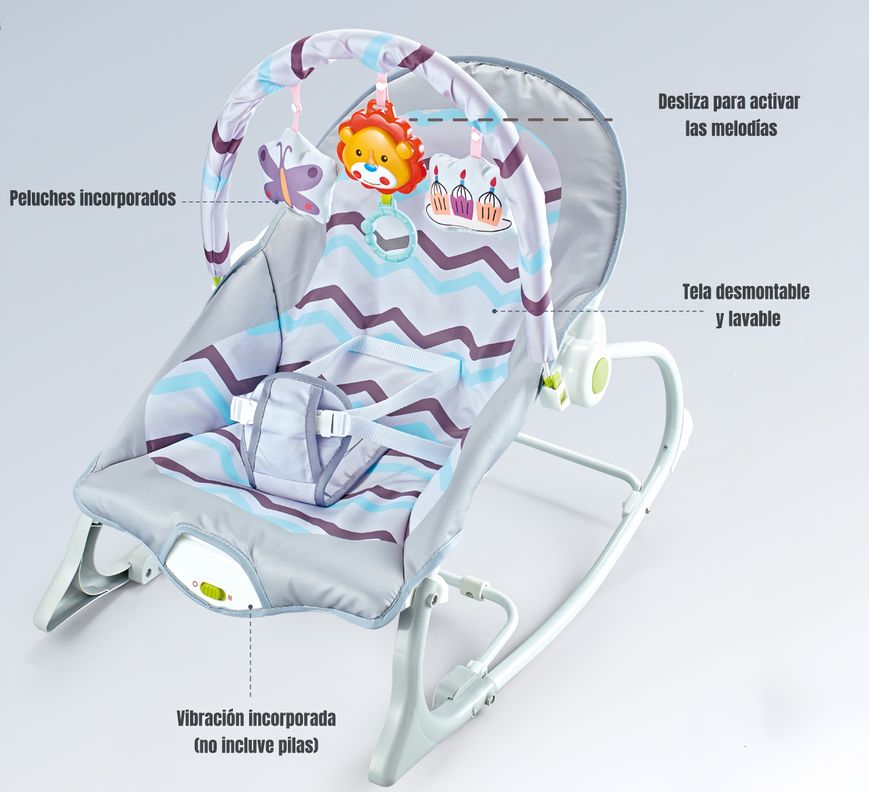 Silla Nido Mecedora Con Vibración y Melodía Gris LuBabycas-3