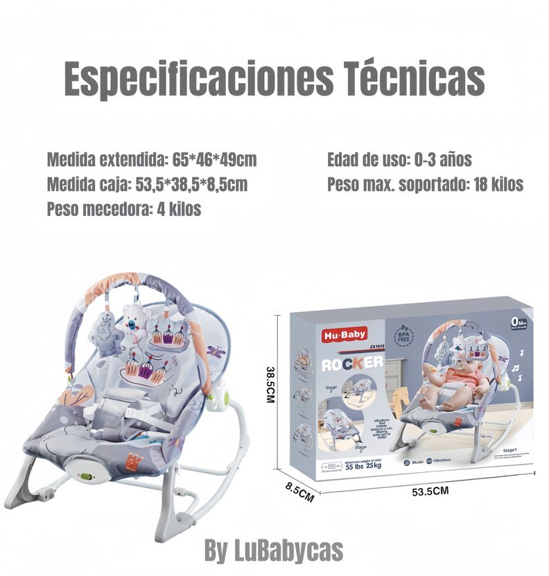 Silla Nido Mecedora Con Vibración y Melodía Gris LuBabycas-6