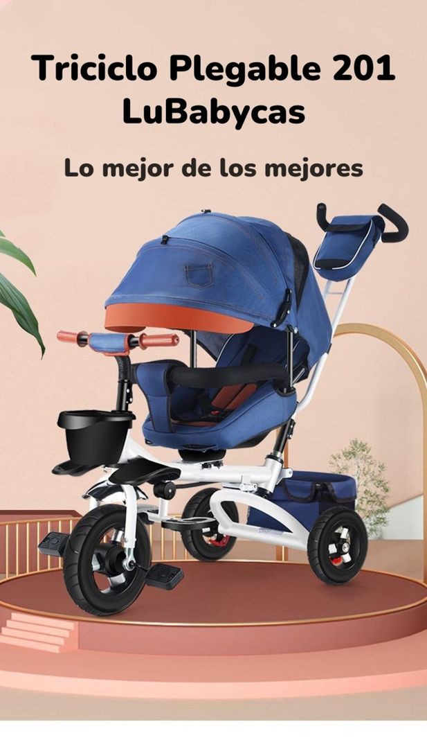 Triciclo Reversible Y Plegable Con Accesorios Azul Lubabycas-1