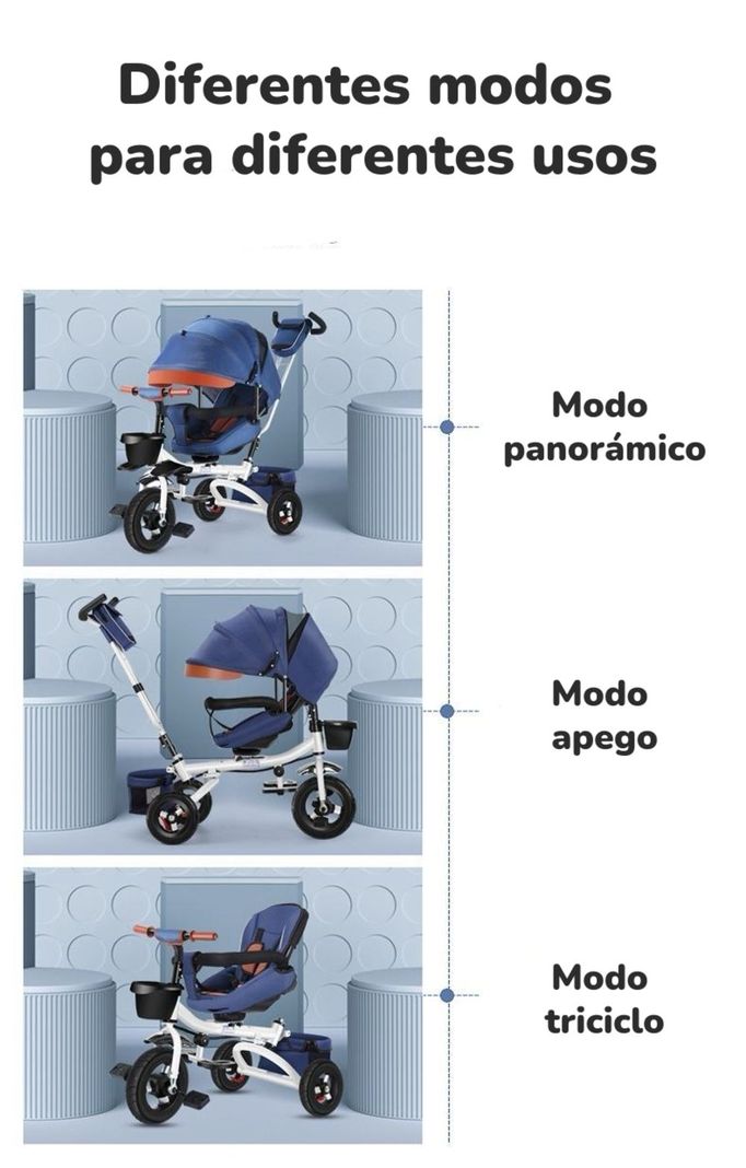 Triciclo Reversible Y Plegable Con Accesorios Azul Lubabycas-3