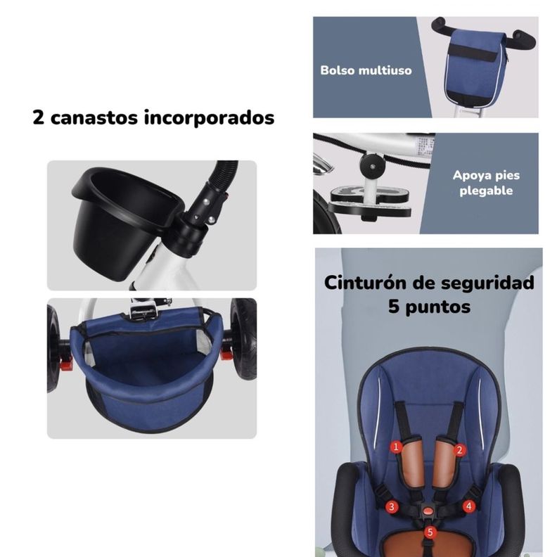 Triciclo Reversible Y Plegable Con Accesorios Azul Lubabycas-4