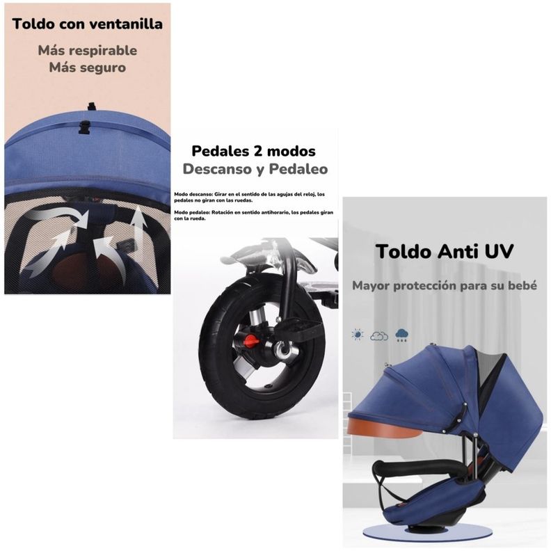 Triciclo Reversible Y Plegable Con Accesorios Azul Lubabycas-5