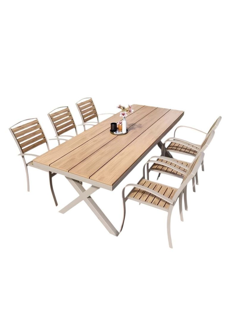 Juego De Comedor Exteriores 180CM Y 6 Sillas Impermeables-0