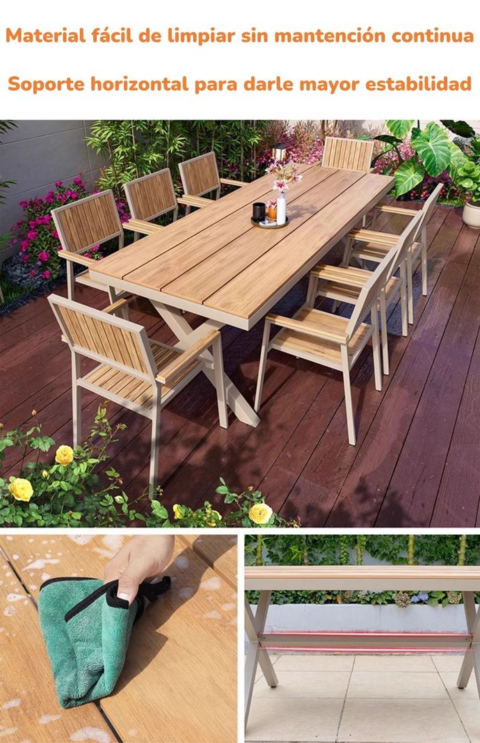 Juego De Comedor Exteriores 180CM Y 6 Sillas Impermeables-2
