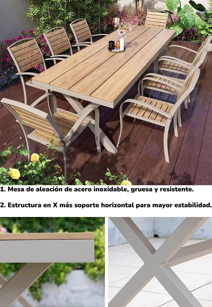 Juego De Comedor Exteriores 180CM Y 6 Sillas Impermeables-3