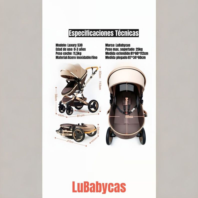 Coche Cuna Moisés Con Accesorios Lubabycas Dorado-2