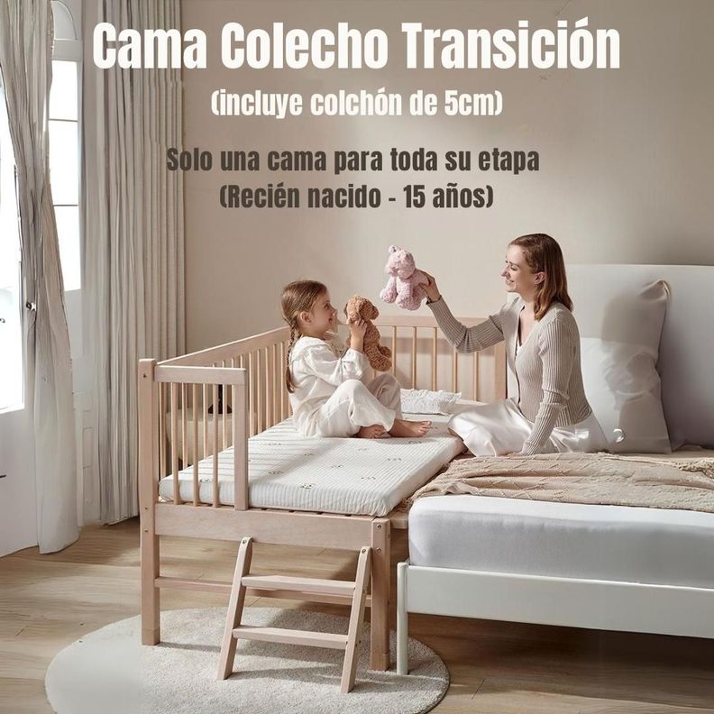 Cama Cuna Colecho Madera 150*70*86cm Con Colchón LuBabycas-1