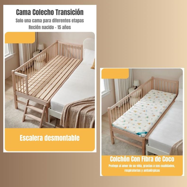 Cama Cuna Colecho Madera 150*70*86cm Con Colchón LuBabycas-2